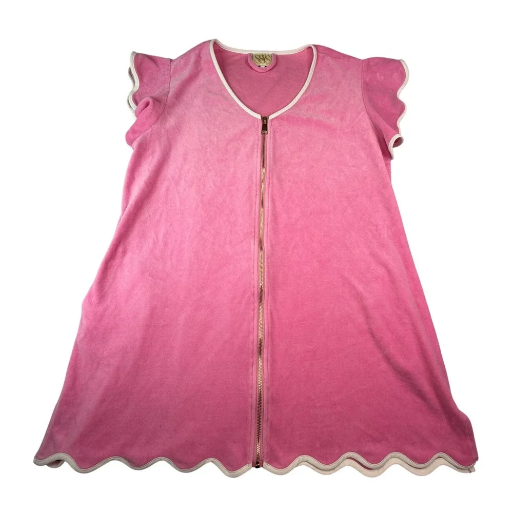 SSYS The Label Pink Velour Zip Cover Up Dress Robe Barbiecore Y2K Resort XL
